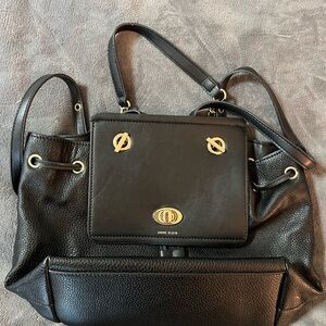 Anne Klein Black Shoulder Bag with Gold Accents